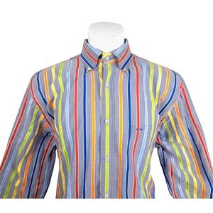 Paul & Shark Yachting Mens Grey Multi Color Stripe Button Down Shirt Size 42 L